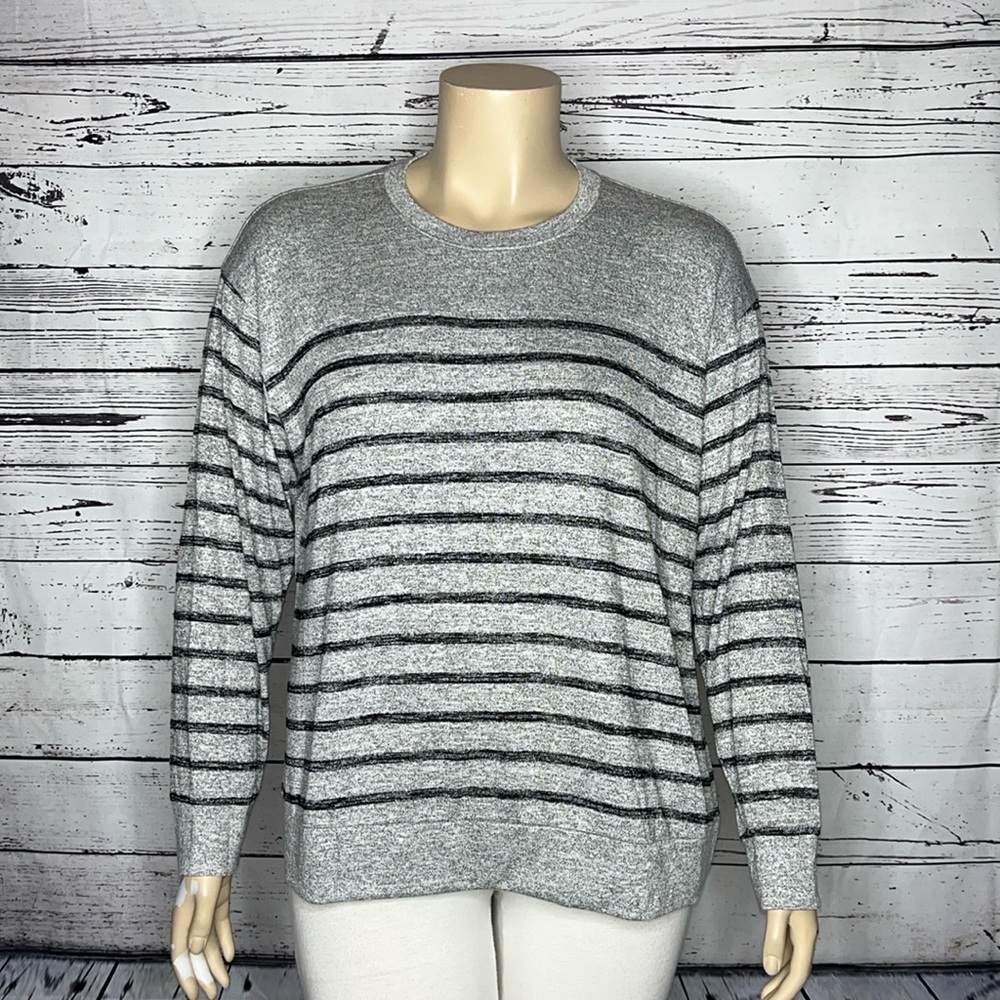 St. John’s Bay NWT Size PXXL Gray & Black Stripe Long Sleeve Sweater Top